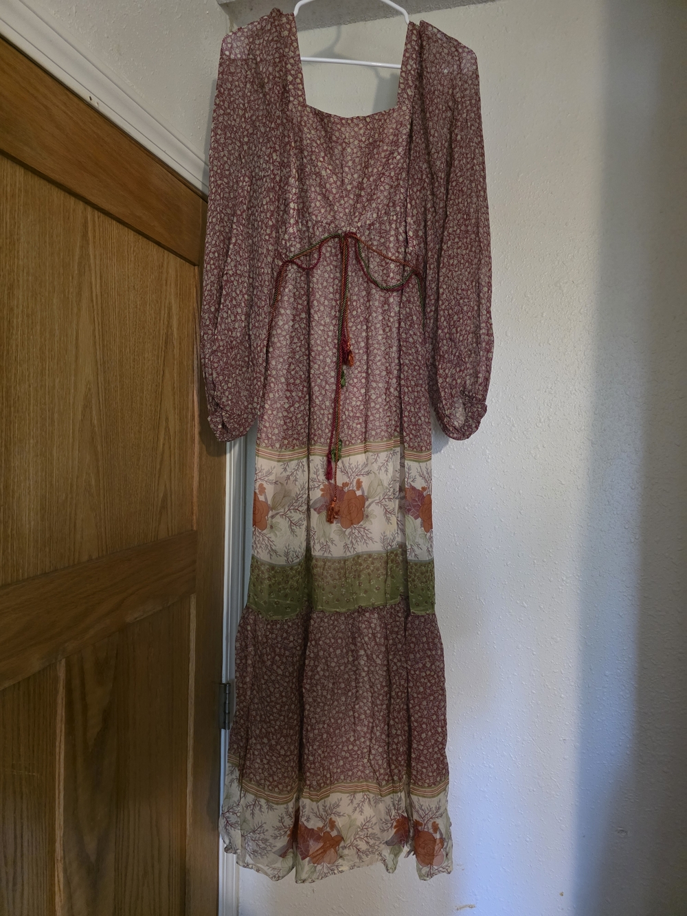 Vintage 1960s 70s Bohemian Floral Long-Sleeve Maxi Dress - Mauve Floral